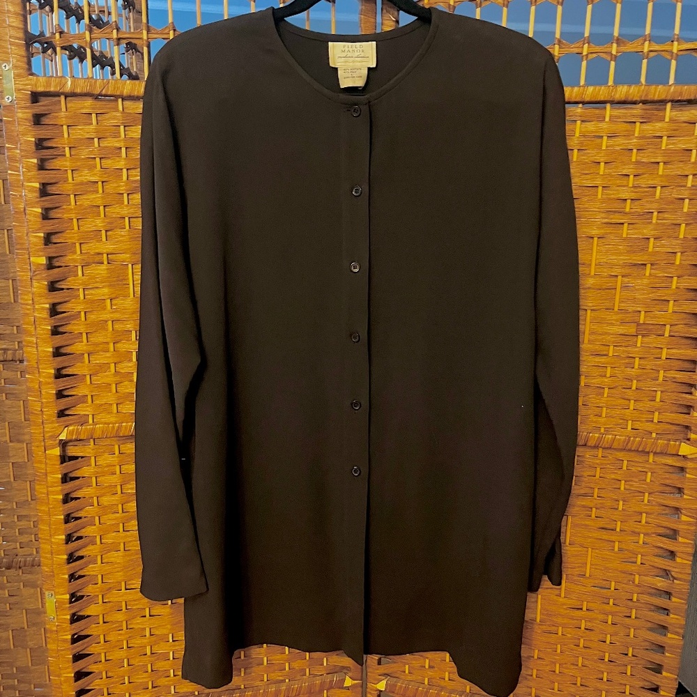 Vintage 80s Field Manor Black Tunic Blouse / Size L
